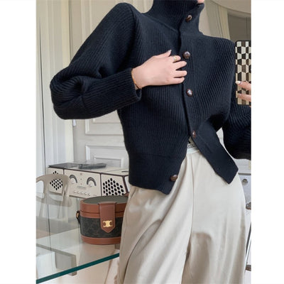 Cardigan Tejido Cuello Alto Mujer - Suéter Holgado Manga Larga - Image 9