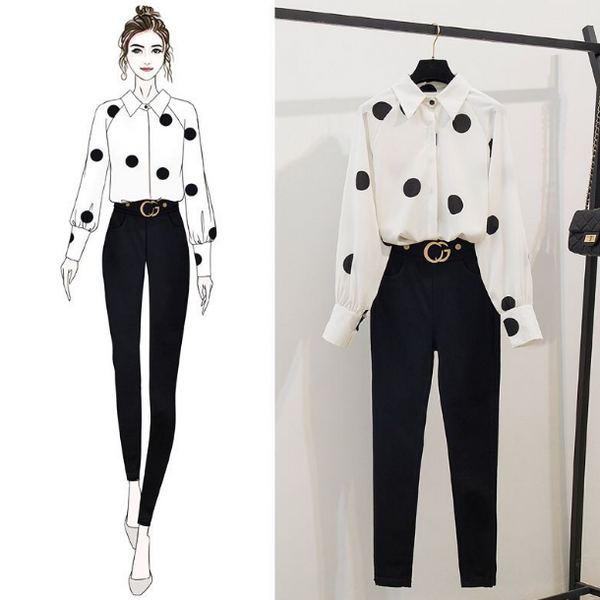 Conjunto Elegante: Blusa de Gasa y Pantalón Talle Alto