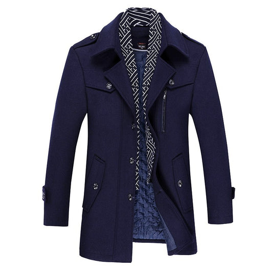 Abrigo Elegante de Lana para Hombre con Cuello Bufanda - Image 3