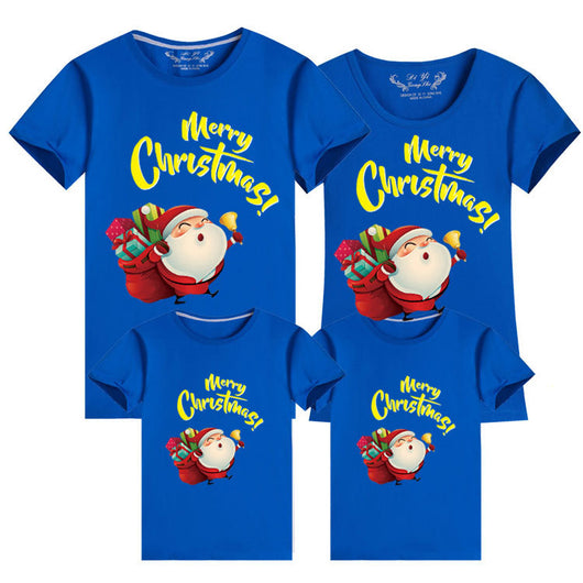 Light green parent-child short sleeve t-shirts with Santa Claus graphic and 'Merry Christmas!' text. - Image 9
