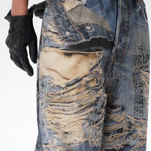Pantalones Vaqueros Rectos con Estampado 3D Efecto Graffiti Rasgado - Image 16