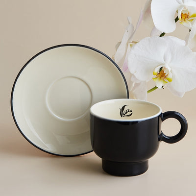 Taza de Café con Platillo Lirio del Valle Cerámica Negra Retro Personalidad