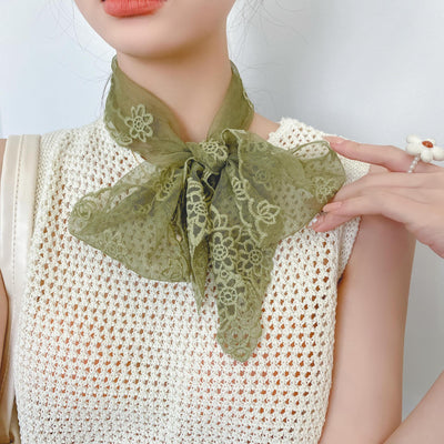 Pañuelo de Seda Bordado con Encaje - Cinta para Cabello Elegante - Image 28