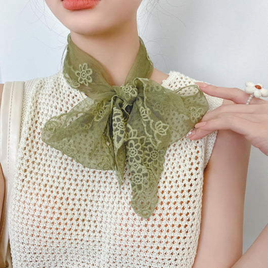 Pañuelo de Seda Bordado con Encaje - Cinta para Cabello Elegante - Image 28