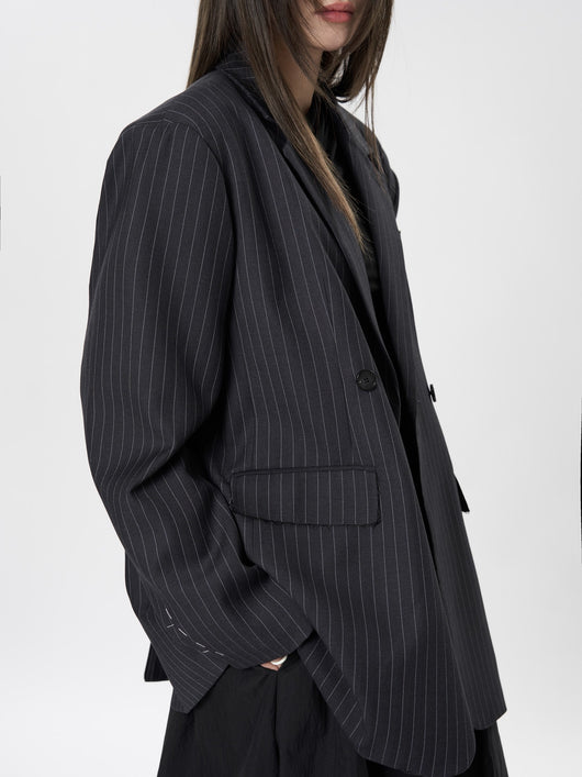 Blazer Casual de Solapa Ancha con Rayas - Silueta Esbelta y Temperamento Refinado - Image 24