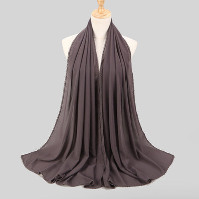 Pañuelo Elegante de Encaje Monocromático y Gasa Perlada para Mujer - Image 22
