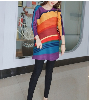 Blusa Coreana Oversize Rayas Arcoíris Talla Grande - Image 15