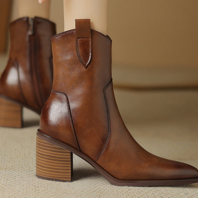 Botas Vaqueras de Cuero Vintage Hasta la Pantorrilla - Estilo Otoño Invierno - Image 7