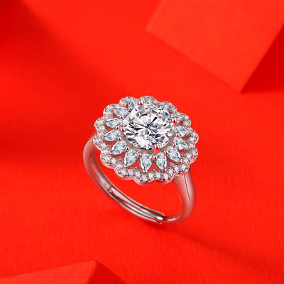 Anillo de Plata S925 con Moissanita Floral Ajustable para Mujer - Image 4