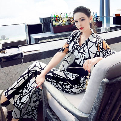 Jumpsuit Estampado de Pierna Ancha con Manga Corta - Image 11