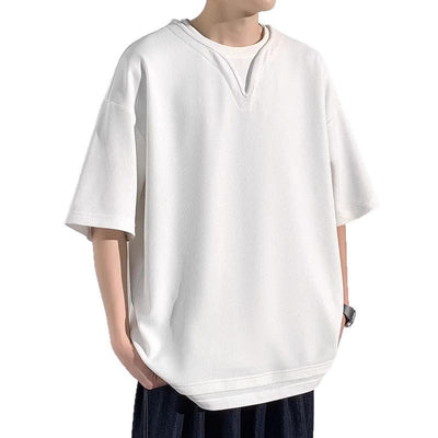 Playera de Verano Hombre Cuello Falso Dos Piezas Manga Corta Trendy - Image 4