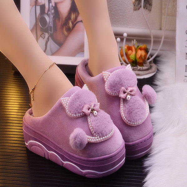 Pantuflas de Tacón Alto en Algodón para Mujer