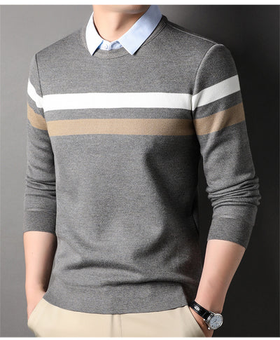 Suéter Rayado con Cuello Postizo Falso Dos Piezas para Hombre - Image 13
