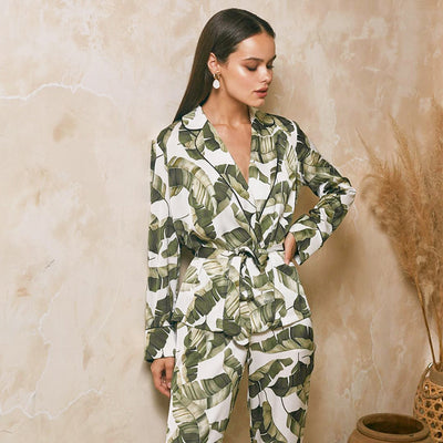 Pijama Largo Estampado Hojas de Plátano para Mujer - Homewear Cómodo - Image 5
