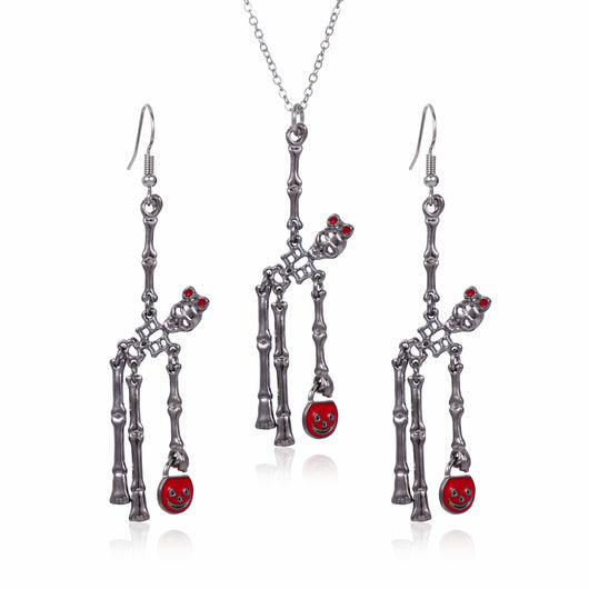 Set de Joyería Halloween: Aretes y Collar Esqueleto Retro Personalidad
