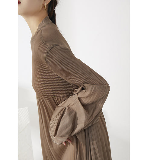 Vestido Suelto de Cuello Redondo y Mangas Abullonadas en Colores Lisos - Image 10