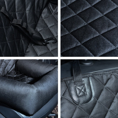 Brown and white patterned pet car seat with black trim and handles, designed for comfortable and secure pet travel. - Image 18