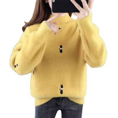 Suéter Cuello Alto Medio de Terciopelo Visón - Top Suelto Bordado para Mujer - Image 13