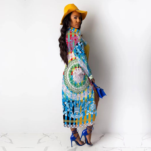 Vestido Camisero Estampado Suelto con Abertura Frontal - Image 3