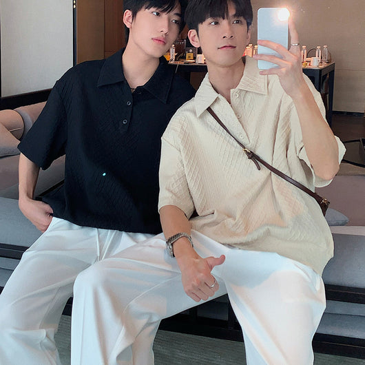 Camisa Suelta con Solapa para Hombre de Manga Corta
