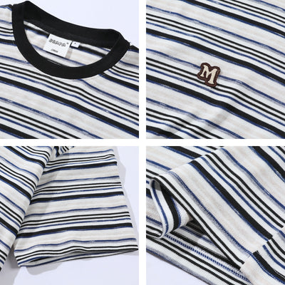 Camiseta Holgada Artística de Rayas para Hombre - Estilo Juvenil Fresco - Image 4