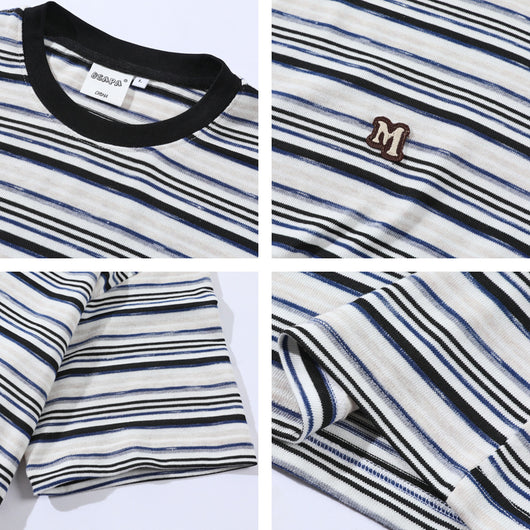 Camiseta Holgada Artística de Rayas para Hombre - Estilo Juvenil Fresco - Image 4