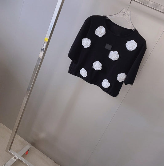Camiseta Corta Casual Elegante con Contraste Sofisticado