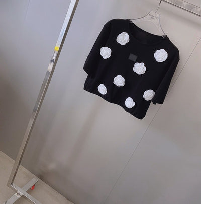 Camiseta Corta Casual Elegante con Contraste Sofisticado