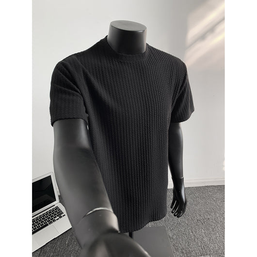 Playera Tejida de Manga Corta a Rayas Negras para Hombre - Image 10