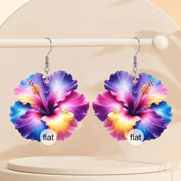 Aretes Acrílicos 2D Flores Coloridas con Resorte Abierto