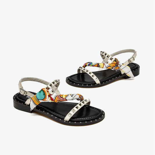 Sandalias Planas de Cuero con Tachuelas Estilo Francés para Mujer - Image 2