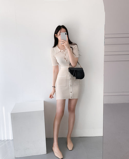 Conjunto Elegante Falda A-Line: Suéter Polo Manga Corta + Falda Plisada - Image 3