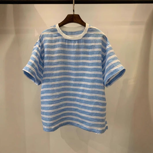 Blusa Suelta a Rayas Azules - Estilo Artístico para Mujer - Image 4
