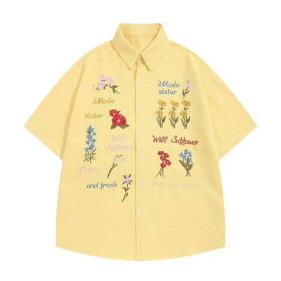 Camisa de Cuadros Retro con Bordado de Osito - Manga Corta Verano