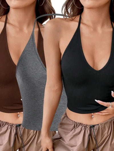 Set de 3 Tops Cortos Halter Backless para Verano