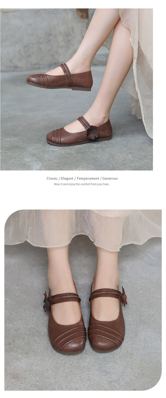 Zapatos de Cuero Casuales Retro Literarios con Boca Baja para Mujer - Image 13