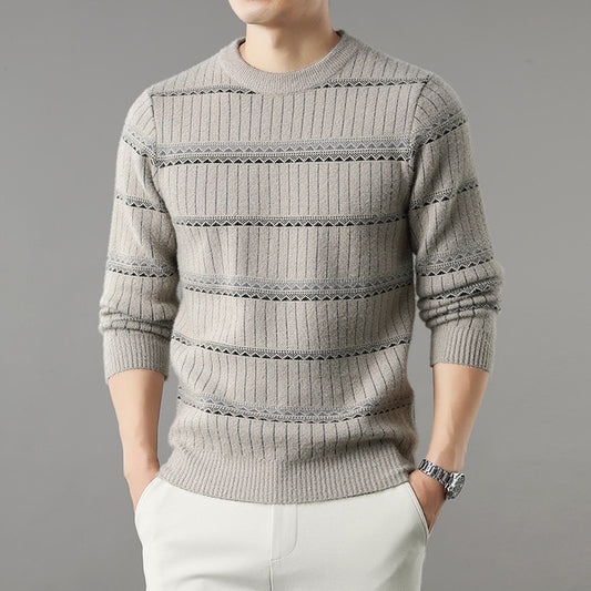 Suéter Grueso de Cuello Redondo para Hombre con Forro Polar y Textura de Visón Sintético