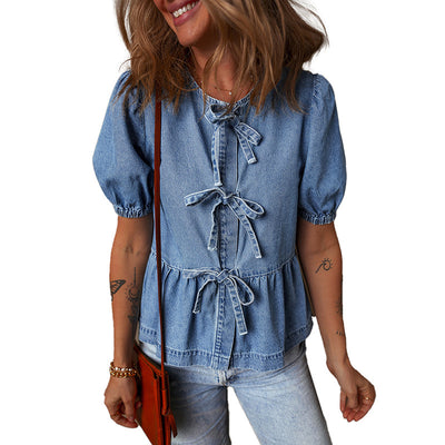 Blusa Elegante con Detalle de Moño y Fruncido - Image 5