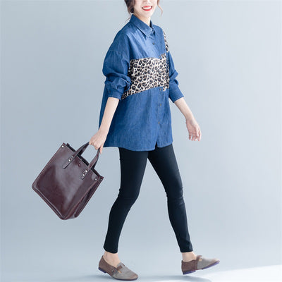 Camisa Vaquera Estampado Leopardo Manga Larga Suelta Tallas Grandes Mujer - Image 9