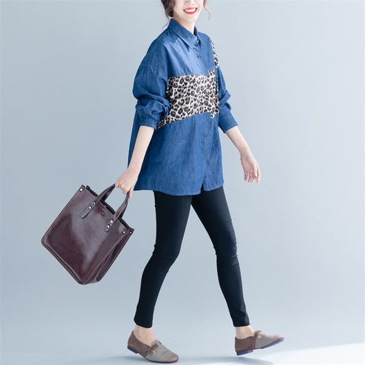 Camisa Vaquera Estampado Leopardo Manga Larga Suelta Tallas Grandes Mujer - Image 9