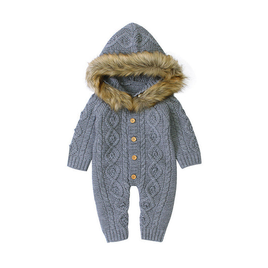 Enterizo Tejido con Capucha y Cuello de Pelaje para Niños - Image 7
