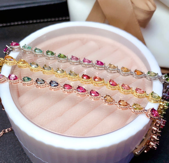Pulsera de Turmalina Multicolor Natural para Mujer