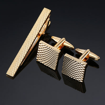 Juego de Clips de Corbata y Gemelos con Cristales Negros y Patrón Floral Esmaltado en Oro y Plata - Image 55