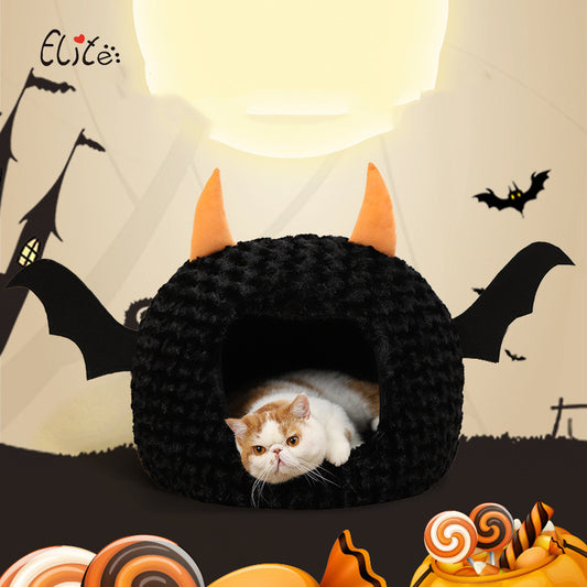 Nido Acogedor para Mascotas Diablillo Halloween - Felpa Cerrada y Cálida