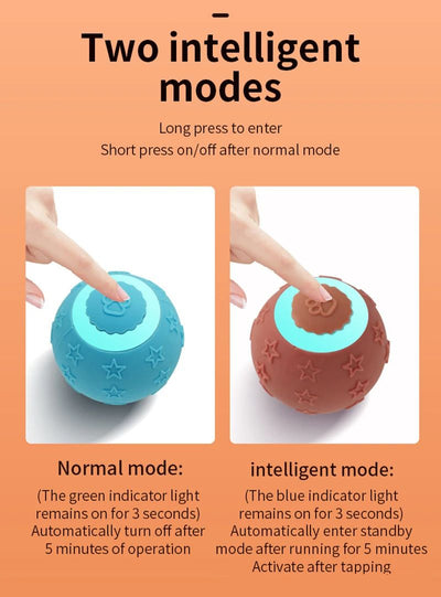 Blue smart ball cat toy with a glowing paw print and star patterns for interactive pet play. - Image 14