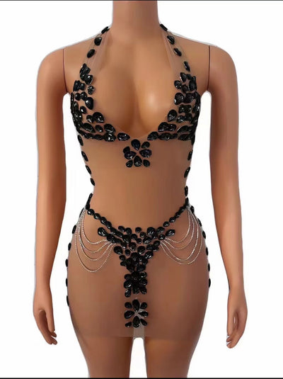 Vestido Elegante Transparente con Cristales Brillantes - Image 8