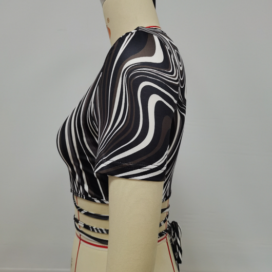Top Corto Efecto Ondas Retro Escote Redondo sin Tirantes - Image 8