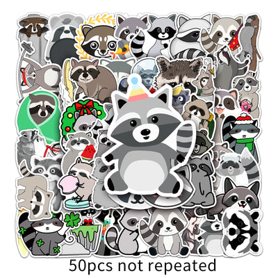 50 unique cute raccoon stickers in various cartoon styles, including raccoons with party hats, wreaths, and holding items. - Image 7