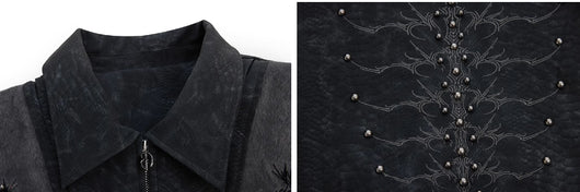 Chaqueta de Cuero PU con Patrón Serpiente, Costuras Remachadas y Bordado - Image 11