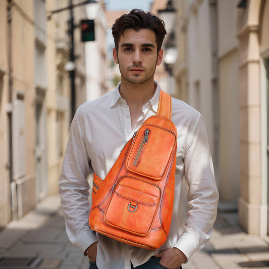 Bolsa de Pecho Cuero Genuino Gran Capacidad Messenger Crossbody Estilo Vintage
